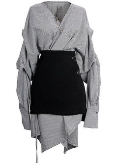 Plus Size Plaid V Neck Asymmetrical Designlong Sleeve Dress + Black Straight Skirt Two Pieces Set Black Straight Skirt, Jazz Hands, Plus Size Plaid, Flattering Outfits, Comfortable Room, Plus Size Kleidung, Straight Skirt, Spring Tops, Cup Size