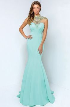 Mermaid Maxi High Neck Sleeveless Jersey Keyhole Dress With Beading Tiffany Blue Prom Dress, Chiffon Dresses With Sleeves, Grad Dresses Two Piece, Mermaid Ball Gowns, Mint Green Prom Dress, Grad Dresses Short, Grad Dresses Long, Junior Formal Dresses, Chiffon White Dress