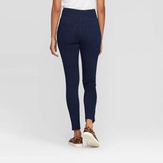 Women's High Waist Jeggings - A New Day Dark Blue XL High Waist Stretch Dark Wash Jeggings, Stretch Denim Blue Jeggings For Fall, Fall Stretch Denim Blue Jeggings, Fall Stretch Dark Wash Jeggings, Tight Denim Jeggings For Casual Wear, Casual Tight Denim Jeggings, Casual Tight Straight Leg Jeggings, Casual Denim Leggings For Fall, Fall Denim Casual Leggings