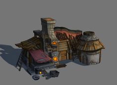 ArtStation - ironwork house, Hui Wang Isometric House, Mc Mods, Concept Environment, House Castle, Props Design, Dragon House, Game Graphics, 3d Reference, Arabic Style