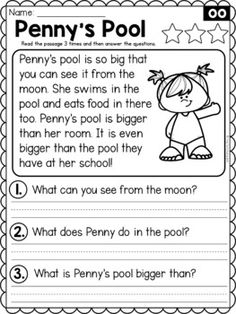 a printable worksheet for reading the poem penny's pool with pictures