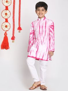 vastramay boys pink and white kurta pyjama set 3 Kurta For Boys, Traditional Kurta, Pink Kurta, Festive Wedding, Kurta Pyjama, White Kurta, Boys Wear, Tie And Dye, Formal Party