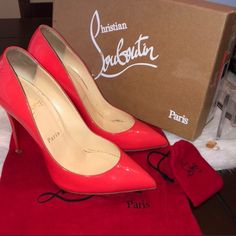 Authentic Christian Louboutin 100mm Pigalle Patent Heels.Comes With Original Box, Dust Bag, Heels Have Been Replaced As Well As Non-Slip Grip And Sole Protector Placed On Bottoms. True To Size. Small Nick On Heel, Barely Noticeable On One Heel(See Picture) Patent Heels, Louboutin Shoes, Christian Louboutin Shoes, Orange Red, Christian Louboutin Pumps, Color Orange, Shoes Women Heels, Christian Louboutin, Original Box