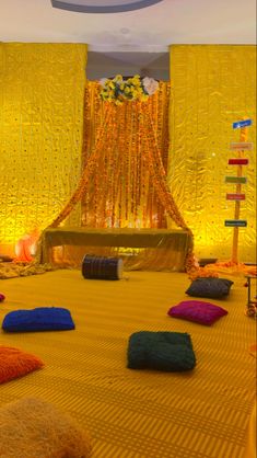 The most colourful event in any wedding is Mehndi/ Ubtan. It's colour make rest of the Events memorable. . Decor done for @ghulamnabik . For more info and queries Dm us and contact 03078213939 Home Decor For Mehndi Function, Mehedi Home Decoration, Bridal Shower Setup At Home, Mayoun Decor Ideas, Mayo Decoration At Home Pakistani, Mayo Decoration At Home, Mehndi Setup Decor At Home, Dholki Setup At Home, Ubtan Decor At Home