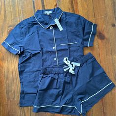 Nwt J. Crew End On End Cotton Pajama Set Navy - Size M 100% Cotton. Sold As A Set. Silk Pajama Set, Cotton Pajama Sets, Silk Pajamas, Cotton Pyjamas, Women's Intimates, J Crew, Pajama Set, Pajamas, Navy