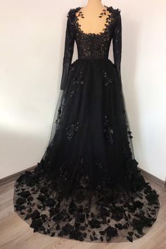 Black floral gothic wedding dress black flower tulle lace | Etsy Alternative Bride Dress, Gothic Wedding Dress Black, Tulle Lace Dress, Xv Ideas, Xv Dresses, Black Wedding Dress Gothic, Flower Tulle, Wedding Dress Black, Floral Tulle Dress