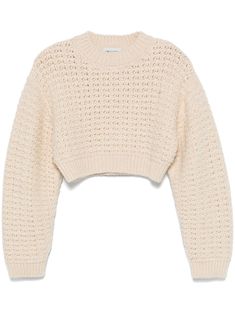 light beige wool chunky knit cropped crew neck drop shoulder long sleeves ribbed cuffs and hem straight hem Chunky Cropped Sweater, Cropped Sweater Outfit, Sweaters Cropped, Del Core, Christian Girl, Cute Preppy Outfits, Knit Crop, Preppy Outfits, Knitwear Women