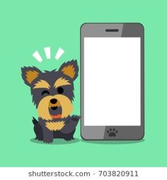 a dog is looking at the phone screen