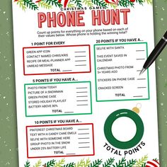 a christmas phone hunt is shown with a pen