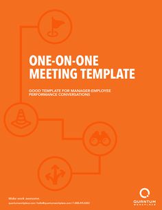 the cover of one - on - one meeting template is shown in orange and white