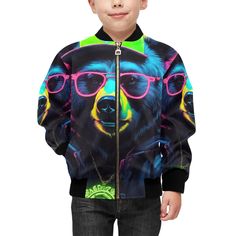 Kinder Bomber Jacke mit Taschen Neon Gangsta Bear von UrbanShopEU auf Etsy