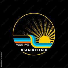 the logo for sunshine beach is shown in yellow and blue, with an orange sun behind it