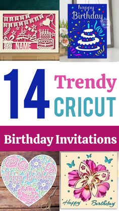 birthday cards with the words trendy cricut written on them and images of hearts