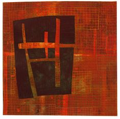 an abstract painting with orange and black squares