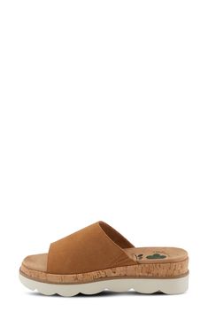 A sporty, scalloped sole is outfitted with RELIFE shock absorbency tech and stacked with a cushy cork footbed in this easy-on slide with crave-worthy comfort. 2" heel; 1 1/4" platform Synthetic upper/textile lining/synthetic sole Imported Casual Slide Footbed Sandals With Ortholite Insole, Brown Slip-on Sport Sandals With Textured Footbed, Brown Synthetic Slides With Cushioned Footbed, Comfortable Brown Slide Sport Sandals, Comfortable Brown Sport Slide Sandals, Brown Casual Sport Sandals With Arch Support, Casual Brown Sport Sandals With Arch Support, Casual Suede Sport Sandals With Cushioned Footbed, Comfortable Brown Slides With Arch Support