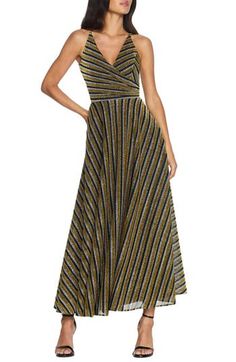 Put disco on the party playlist so you can light up the dance floor in this sparkle-striped gown done with a full skirt and a flattering, crossed over neckline. 56" length Hidden back-zip closure Surplice V-neck Sleeveless Side-seam pockets Get the perfect fit—book an appointment with one of our alterations experts Lined 100% polyester Dry clean or hand wash, dry flat Imported Special Occasion Light Up The Dance Floor, Party Playlist, Plus Size Vintage Dresses, Can Light, Sequin Gown, Vintage Inspired Dresses, Gowns Online, Dress The Population, Wiggle Dress