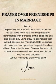 an old paper with the words prayer over friends in marriage