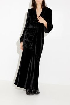 The Bon Vivant is our most coveted piece. Timeless and elegant, the luxurious wrap robe is a wardrobe staple that is versatile in style and soft to the touch - perfect for swanning around at home or out about town. FEATURES:Made from plush silk velvet, two practical side pockets, edged with satin feel black piping and accompanied by a versatile tie belt. The wrap around robe features a luxurious shawl collar and kimono bell sleeves. Pair with our 'Velvet Bottoms', because who doesn't love a matc Velvet Bottoms, Luxury Pajamas, Winter Outfit Inspiration, Boho Fall, Sewing A Button, Silk Velvet, Shawl Collar, Tie Belt, Black Silk