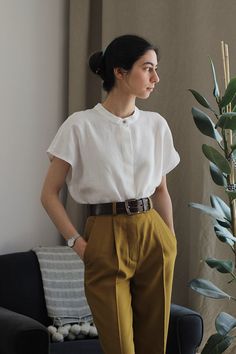 Linen Shirt Pattern, Linen Blouse, Linen Top, High Waisted Trousers, Looks Vintage, Shirt Pattern, Sleeveless Blouse, Slow Fashion, Linen Shirt