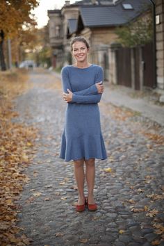 "Handmade soft merino wool dress perfect for autumn and winter days.  Wool is 100% eco, no artificial materials. It is 80% virgin wool and 20% merino wool.  Details: - 100% natural eco wool;  - pattern is plain; - color: Blue; but could be any of 6 different colors.  - simply finished; - with no pockets; - there is no zipper; - handmade; Size: model is wearing size S  The length is 98 cm / 39\" SIZE S Bust: fits bust around 34.5\"-36\"/87-92 cm Waist: fits waist around 27\"-28\"/68.9-71 cm Hip: Fitted Cashmere Dresses For Fall, Fitted Long Sleeve Cashmere Dress, Fitted Cashmere Midi Dress, Fitted Wool Sweater Dress, Winter Wool Dress, Tight Fitting Dress, Merino Wool Dress, Woolen Clothes, Military Dresses