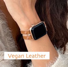 High Quality Italian Tan Color Vegan Leather Strap Bracelet. Double Strapped 7mm Strap with Adjustable Buckles. Gorgeous Design Bracelet Tailored to Perfection. Designed And Handmade by Simeon D Jewelry Studio. This Bracelet Fits ALL Apple Watch Series. Please Measure Your Wrist Before Submitting Your Order! Not For Other Models. Apple Watch Is NOT Included. Ultra Fiber Vegan Leather: -Moisture-Wicking and Heat-Dispensing -Water-Washable -Breathable -Lightweight Let's be Friends! Follow my Studi Trendy Rectangular Watch Band For Everyday, Trendy Rectangular Apple Watch Band With Leather Strap, Trendy Apple Watch Band As A Gift, Trendy Adjustable Rose Gold Apple Watch Band, Trendy Rectangular Apple Watch Band As Gift, Rose Gold Apple Watch Band As Gift, Rose Gold Apple Watch Band Gift, Rectangular Rose Gold Apple Watch Band Gift, Trendy Adjustable Rose Gold Watch Bands