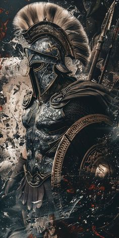 a digital painting of a man in armor and helmet with fire coming out of his mouth