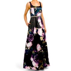 Beautiful Scoop Necked Floral Gown With Embellished Belt-Line! Evening Maxi Dress With Purple Floral Print, Purple Floral Print Formal Dress, Formal Purple Floral Print Dress, Embellished Belt, Floral Gown, Evening Dresses, Scoop Neck, Maxi Dress, Womens Dresses