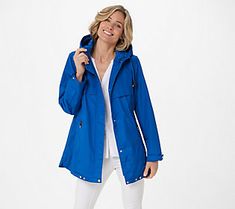 Brave the elements in undeniable style with this water-resistant jacket, made complete by a bit of faux-leather trim. From Susan Graver. Spring Rain Outerwear With Double-lined Hood, Cotton Windbreaker With Double-lined Hood For Cold Weather, Raincoats For Women L.l.bean, Women's Rain Coats L.l.bean, Overcoat Jacket, Long Coat Jacket, Water Resistant Jacket, Susan Graver, Blue Nylon Outerwear With Double-lined Hood