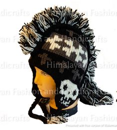 Bone Skull Handmade Mohawk Hat -Handmade from Nepal -100% Wool -Fashionable -Skull Bone Style -Lining Inside -Unisex Dimensions of the Hat -22'' Around -Adult Size Return Policy: If you are not satisfied with your item, you must return your item in 7 days. After 7 days, there will be no refund. If you have any more questions, feel free to contact me. Please make sure to leave 5 stars and leave a good review! With tassels Black Hats For Winter Alternative Fashion, Punk Winter Hat For Festivals, Punk Style Winter Hats For Festival, Black Winter Hats For Alternative Fashion, Winter Festival Punk Style Hat, Adjustable Punk Hat For Winter, Adjustable Punk Winter Hat, Adjustable Punk Style Winter Hat, Alternative Winter Cap Hat