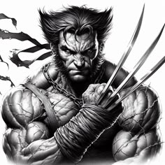 the wolverine character is holding his claws up