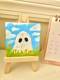 ghost painting aesthetic inspo Tiny Art Ideas Easy, What To Paint On A Square Canvas, Easy Mini Canvas Ideas, Paintings For Mini Canvases, Cool Mini Paintings, What To Paint On Mini Canvases, Mini Canvases Ideas, Easy Painting Ideas On Mini Canvas