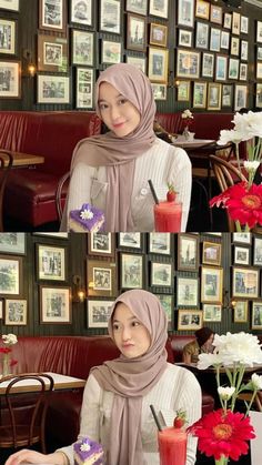 Pose Ideas Hijab, Ide Pose Foto Hijab, Selfie Ideas Hijab, Ootd Cafe, Cafe Outfit, Outfit Ideas Hijab, Outfit Hijab Casual, Ootd Poses, Muslimah Style