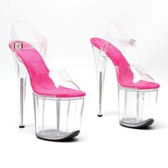 TAAFO 8Inch/20cm PVC Transparent Color Platform Sandals Party High Heels Shoes Pole Dancing Shoes Same As Picture-36 Clear Platform Heels For Party, Pvc High Heel Party Shoes, Pvc High Heels For Party, Clear Platform Sandals For Parties, Pink Heels With Clear Strap For Party, Pink Party Heels With Clear Strap, Party High Heels, Dance Heels, Pole Dance