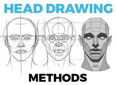 three heads with the words head drawing in front of them