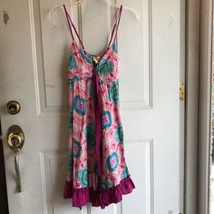 Never Worn. Comes From Smoke And Pet Free Home Casual Purple Sundress For The Beach, Casual Pink Sundress With Vibrant Print, Pink Vibrant Print Summer Sundress, Pink Sundress With Vibrant Summer Print, Pink Summer Sundress With Vibrant Print, Purple Floral Print Sundress For Vacation, Purple Floral Print Sundress For Beach, Casual Purple Beach Dress, Purple Mini Sundress For Vacation