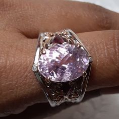 This Ring Is Absolutely Stunning, It Looks Like It Was Snatched Away From A Member Of Fae Royalty. The Kunzite Is A Lovely Cool-Toned Pink And Was Cut Well, Which Is Difficult To Do. Exceedingly Comfortable To Wear, Especially For Its Size. I Hate To Part With It, But It Doesn’t Sit Comfortably Next To My Engagement Ring And I’m Afraid They’ll Damage Each Other. Questions? Leave A Comment Below! Elegant Gemstones With Diamond Accents For Anniversary, Elegant Gemstones With Accents For Anniversary, Luxury Silver Round Gemstones, Luxury White Gold Gemstones With Accents, Elegant Gemstones With Accents For Formal Occasions, Luxury Silver Multi-stone Jewelry, Luxury Silver Jewelry With Gemstone Accents, Elegant Multi-stone Gemstones In Sterling Silver, Elegant Multi-stone Sterling Silver Gemstones