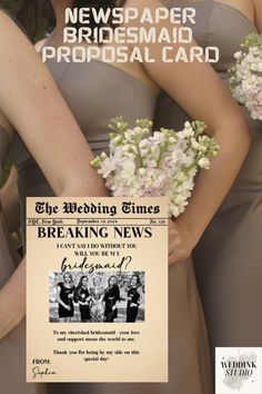 Newspaper Bridesmaid Proposal Card Template, Custom Bridesmaid Proposal, Funny Bridesmaid Newspaper Card, Bridesmaid Photo Card Bridesmaid Newspaper, Bridesmaid Proposal Funny, Diy Bachelorette Party, Bridesmaids Photos