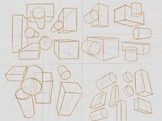 an image of various shapes and lines drawn on white paper with pencil in the shape of cubes