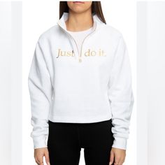 Brand New Without Tag Tried In But Never Worn Size Xs But Loose Fit So It Fits Small As Well Price Firm Sweaters Nike, Nike Women Sweatshirt, Nike Sweaters, Nike Sweater, Nike White, Zip Sweater, Funnel Neck, White Sweatshirt, White Nikes