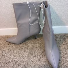 Grey Booties Nwt. Size 40 Which Is Equivalent To Size 9.5 However I Am An 8/8.5 And They Fit My Size Chic Gray Pointed Toe Boots, Gray High Heel Boots For Spring, Chic Gray Boots For Spring, Chic Gray Spring Boots, Gray Ankle-high Spring Boots, Gray Ankle-high Boots For Spring, Trendy Gray Pointed Toe Boots, Gray Pointed Toe Boots For Spring, Spring Gray Pointed Toe Boots