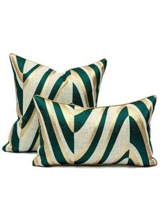 two green and white zebra print pillows