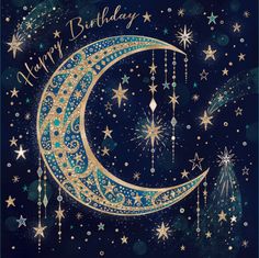 a birthday card with the moon and stars on it