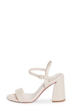 A sculptural heel brings a contemporary aesthetic to this minimalist sandal crafted of calfskin leather and grounded by that iconic Louboutin-red sole. 3 1/4" (85mm) heel (size 38.5) Adjustable strap with buckle closure Wipe with a soft, dry cloth and store in a dust bag Please note the red lacquer on soles will wear off as a result of normal use. To minimize the effect, avoid wearing in wet weather or on abrasive surfaces Leather upper, lining and sole Made in Italy Designer Shoes Modern Sandals With Red Sole For Evening, Modern Evening Sandals With Red Sole, Calf Leather Sandals With Contrasting Heel Counter, High Heel Calf Leather Sandals With Red Sole, Formal Sandals With Red Sole And Block Heel, Chic Sandals With Red Sole And Open Heel, Modern Heels With Red Sole And Block Heel, Open Toe Calf Leather Sandals With Red Sole, Modern Calf Leather Heels With Single Toe Strap