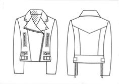 a drawing of a jacket with zippers on the front and back