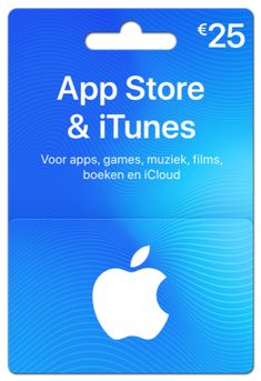 an apple store and itunes gift card with the text, $ 25 for iphones, games, music, films, booken en icloud