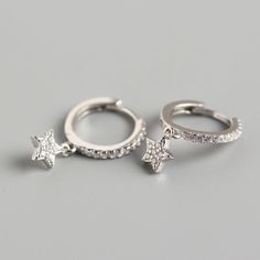 Style: Korean Style/Korean Style Creative Earrings, Star Hoop Earrings, Earrings Dangle Simple, Heart Hoop Earrings, Diamond Star, Earring Crafts, Sterling Silver Hoop Earrings, Silver Gifts, Stunning Earrings