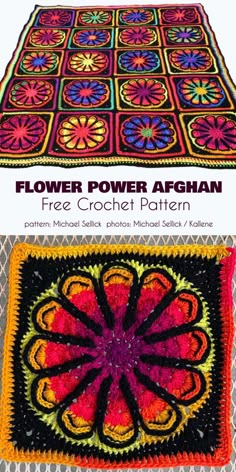 a crocheted afghan with the title flower power afghan free crochet pattern