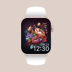 "Introducing a one-of-a-kind way to refresh the look of your smartwatch: our Colorful Flowers Collection smartwatch wallpaper. This elegant, high-resolution design features a stunning bouquet of colorful flowers on a black background, perfect for adding a touch of nature and sophistication to your Apple Watch or any other smartwatch. Stand out from the crowd with this effortlessly stylish, easy-to-apply digital accessory. With our smartwatch wallpaper, you'll never grow tired of checking the time! :) Whether you're dressing up for a special occasion or simply seeking a daily touch of elegance, this captivating design will enhance your smartwatch experience and receive compliments from friends and family alike. The ease of use and instant digital download make this an ideal gift for loved o Wallpaper Apple Watch Faces Black, Smart Watch Faces Background Round, Wallpaper Smart Watch Nike, Smart Watch Wallpaper Nike, Apple Watch Wallpaper Boho, Smartwatch Wallpaper, Boho Watch, Watch Background, Minimal Watch