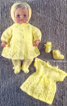 an old fashioned knitting pattern for a baby's outfit and booties