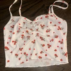 Brand New Never Worn Crop Top. Super Cute But No Longer Fits. Cute Red Tank Top For Spring, Casual White Tank Top With Floral Print, White Casual Tank Top With Floral Print, Cute Red Crop Top For Spring, Cute Red Spring Tank Top, Casual White Floral Print Tank Top, Cute White Tank Top With Floral Print, Cute Red Summer Tank Top, Cute Red Floral Print Tops